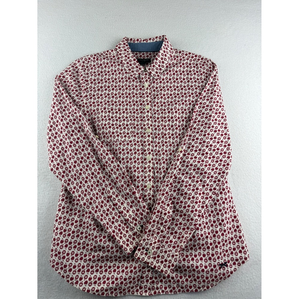 Talbots Petites Red Apple Print Cotton Button Down Shirt Women's 10P L/S